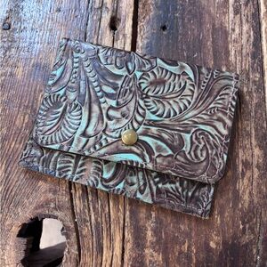 Tandy Floral Embossed Leather Wallet with Turquoise Highlights
